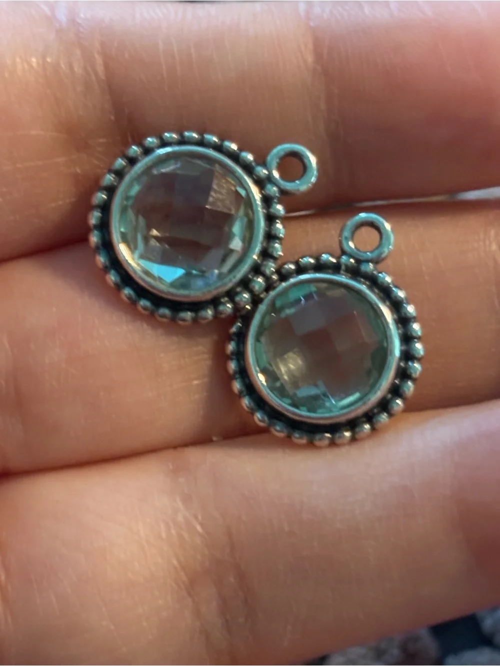 Pandora Sterling Silver green quartz Faceted Glass Charm Set